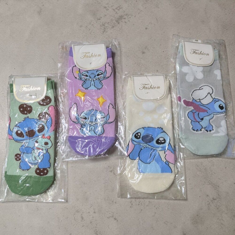 Cute Blue Alien Cartoon Ankle Socks Bundle 4 Pair Kawaii Character Women Novelty